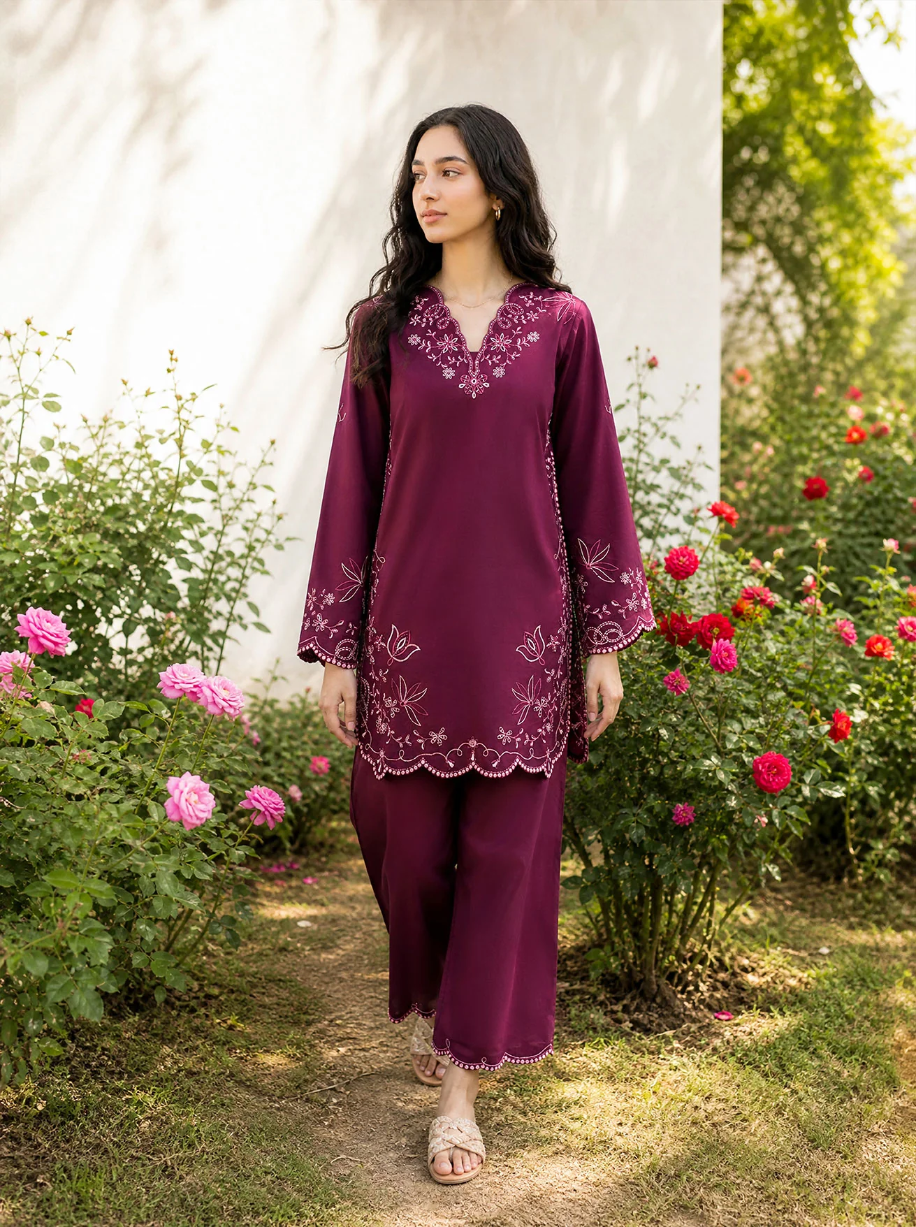 DHANAK SS26DC-2628 PLUM 2PCS EMBROIDERED KURTA WITH TROUSER