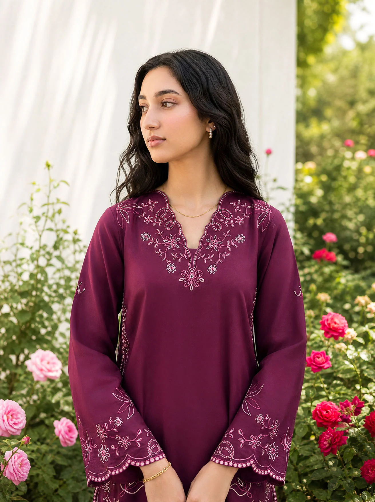 DHANAK SS26DC-2628 PLUM 2PCS EMBROIDERED KURTA WITH TROUSER