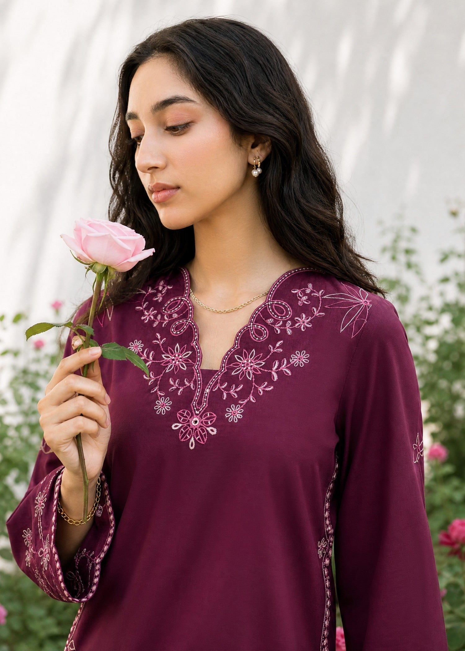 DHANAK SS26DC-2628 PLUM 2PCS EMBROIDERED KURTA WITH TROUSER