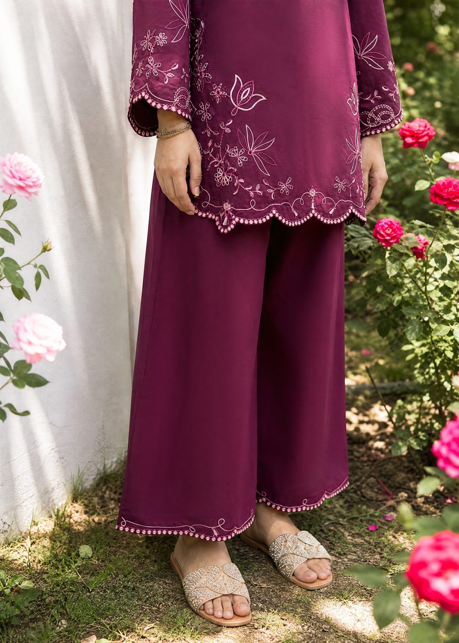 DHANAK SS26DC-2628 PLUM 2PCS EMBROIDERED KURTA WITH TROUSER