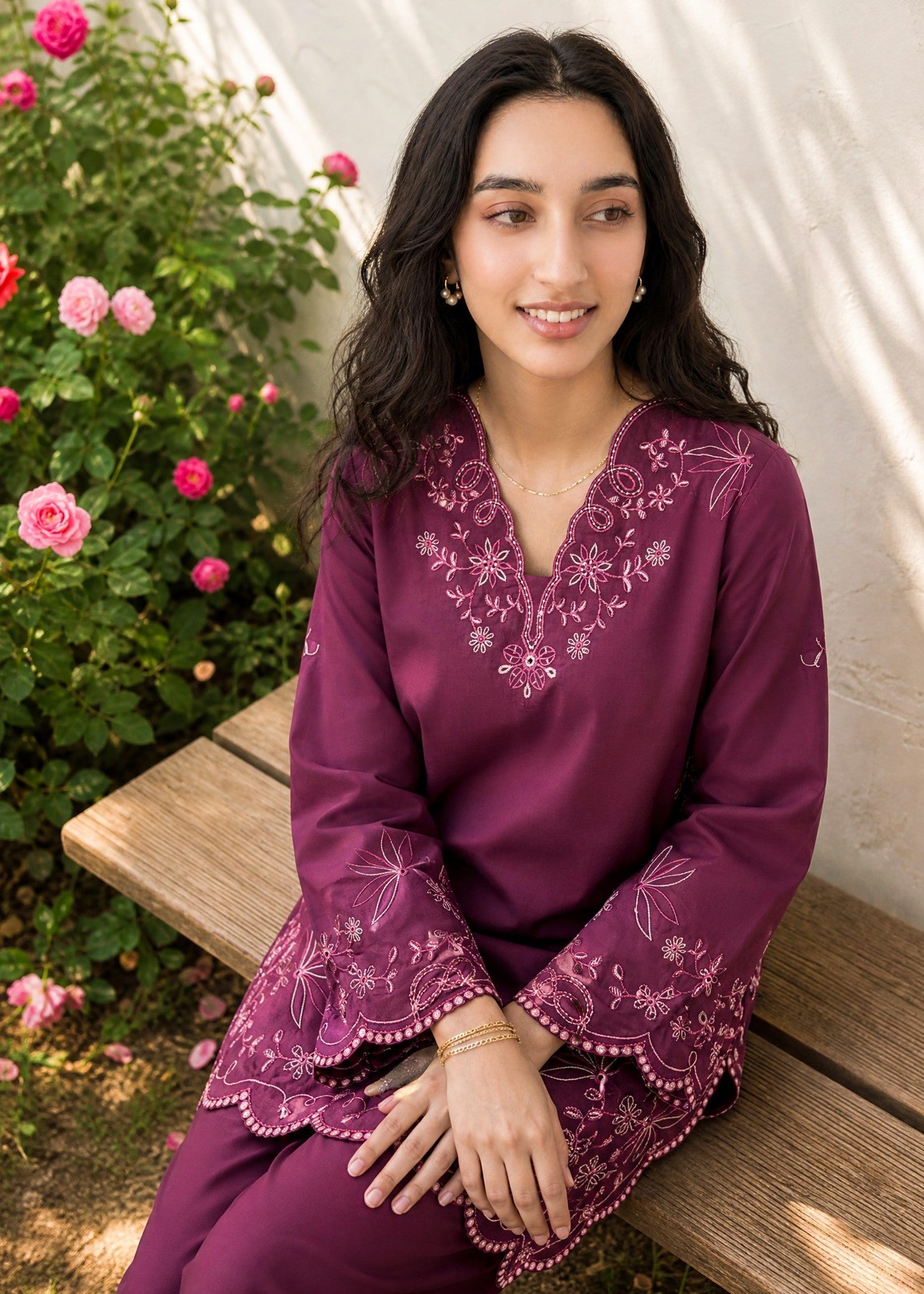 DHANAK SS26DC-2628 PLUM 2PCS EMBROIDERED KURTA WITH TROUSER