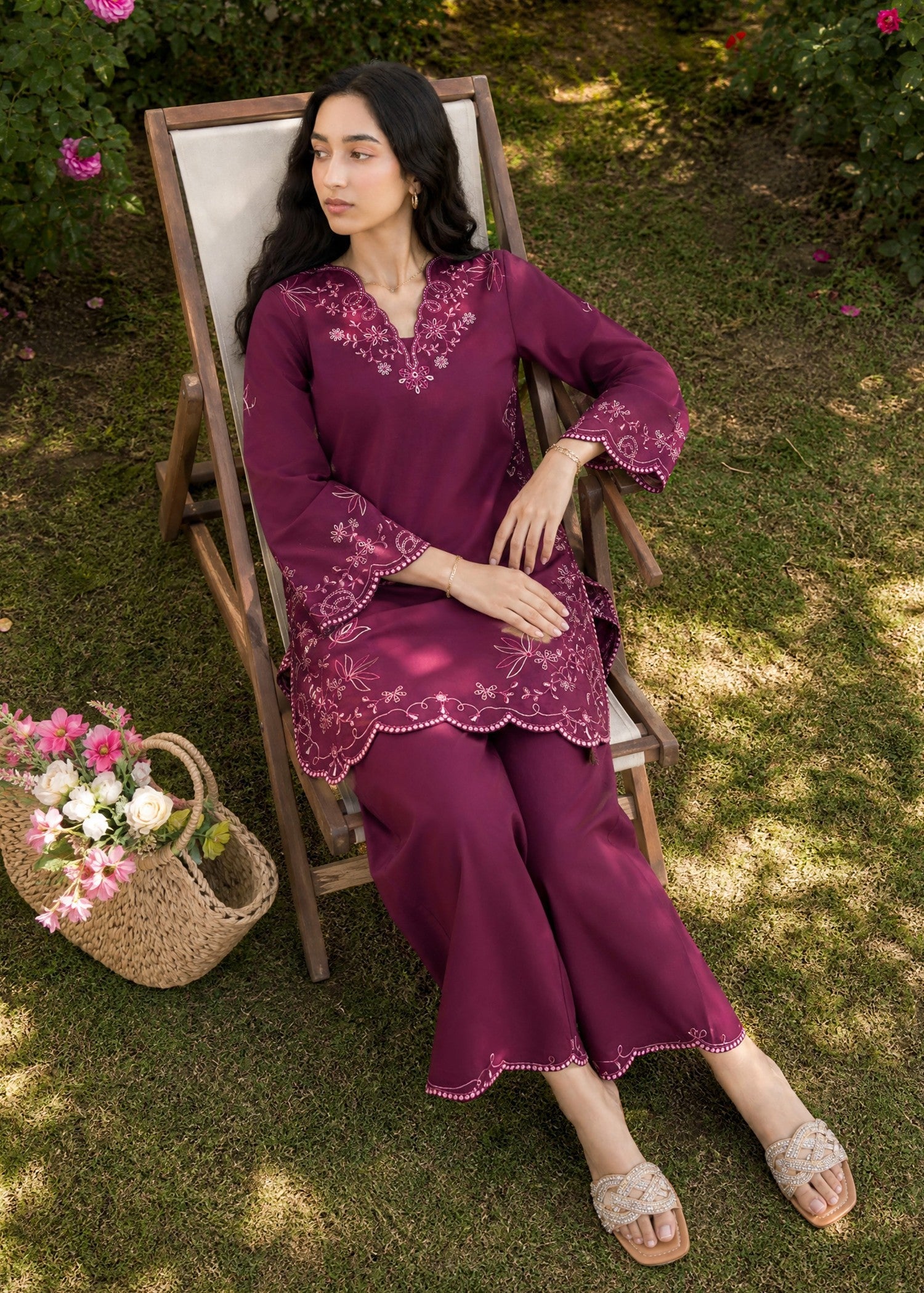 DHANAK SS26DC-2628 PLUM 2PCS EMBROIDERED KURTA WITH TROUSER