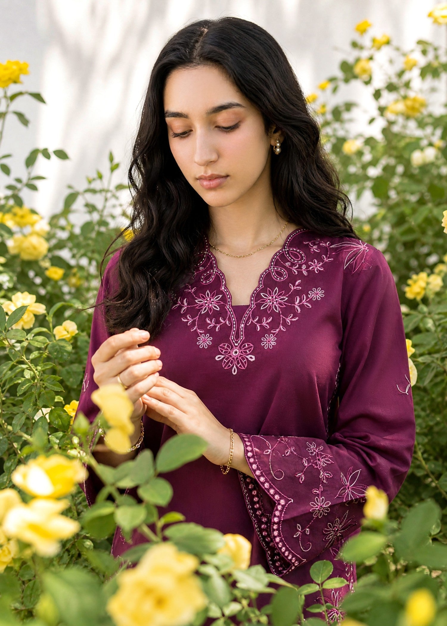 DHANAK SS26DC-2628 PLUM 2PCS EMBROIDERED KURTA WITH TROUSER
