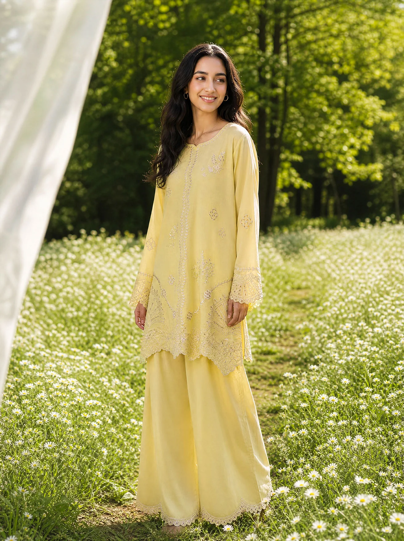 DHANAK SS26DC-2621 YELLOW 2PCS EMBROIDERED KURTA WITH TROUSER