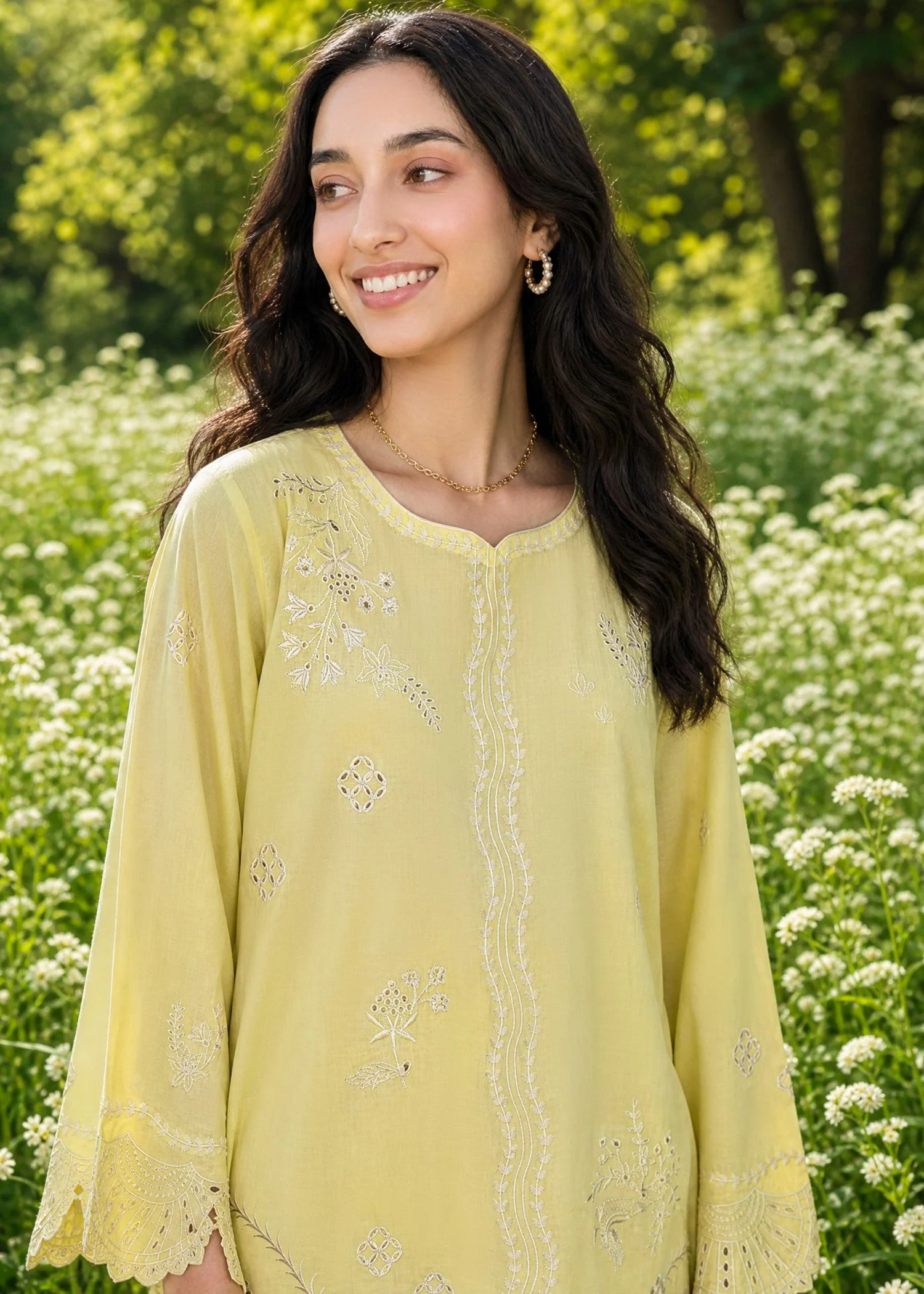 DHANAK SS26DC-2621 YELLOW 2PCS EMBROIDERED KURTA WITH TROUSER