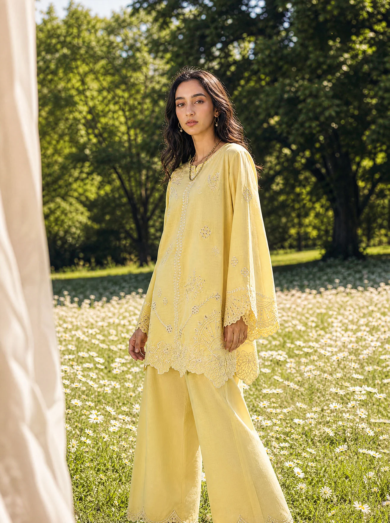 DHANAK SS26DC-2621 YELLOW 2PCS EMBROIDERED KURTA WITH TROUSER