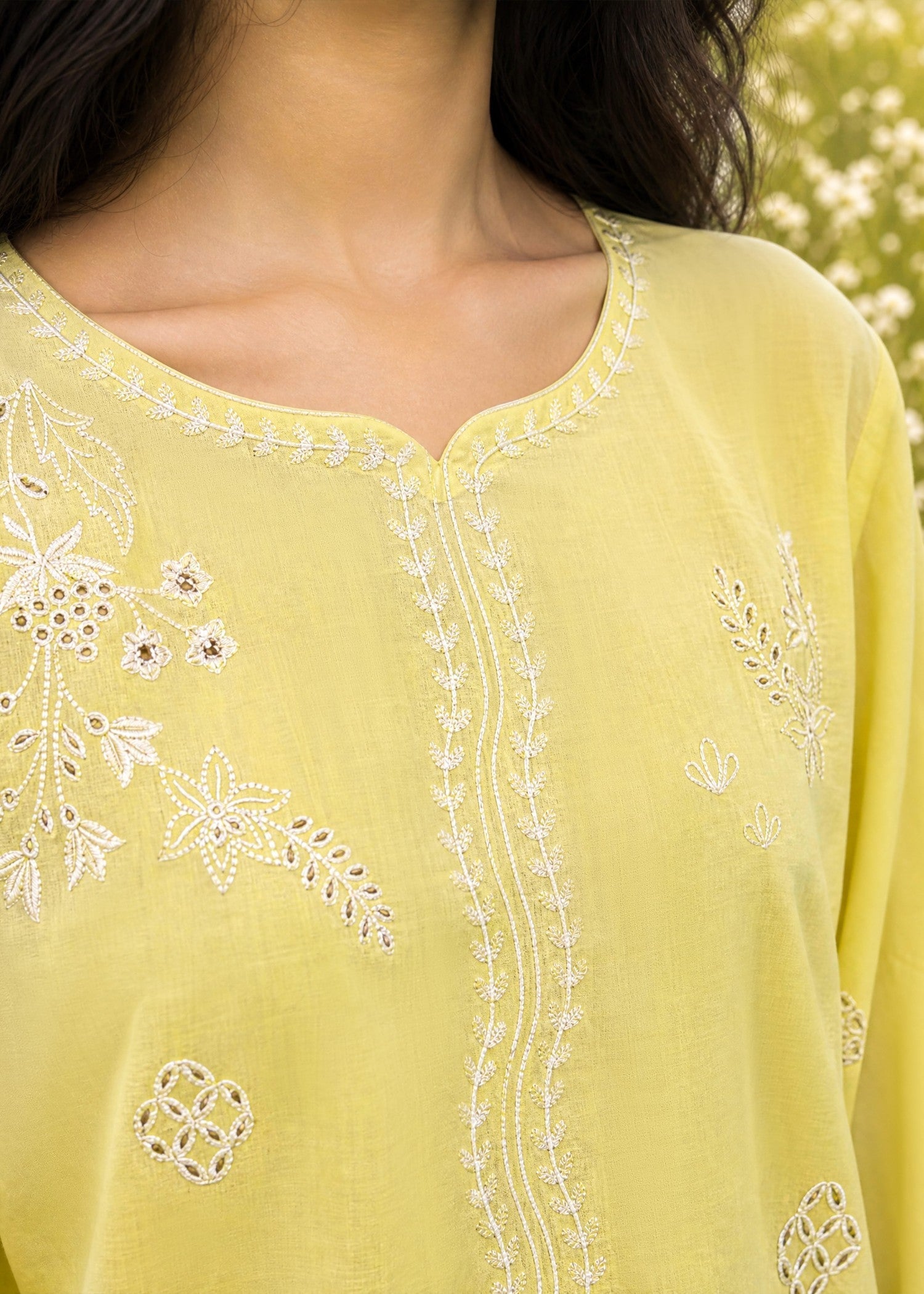 DHANAK SS26DC-2621 YELLOW 2PCS EMBROIDERED KURTA WITH TROUSER