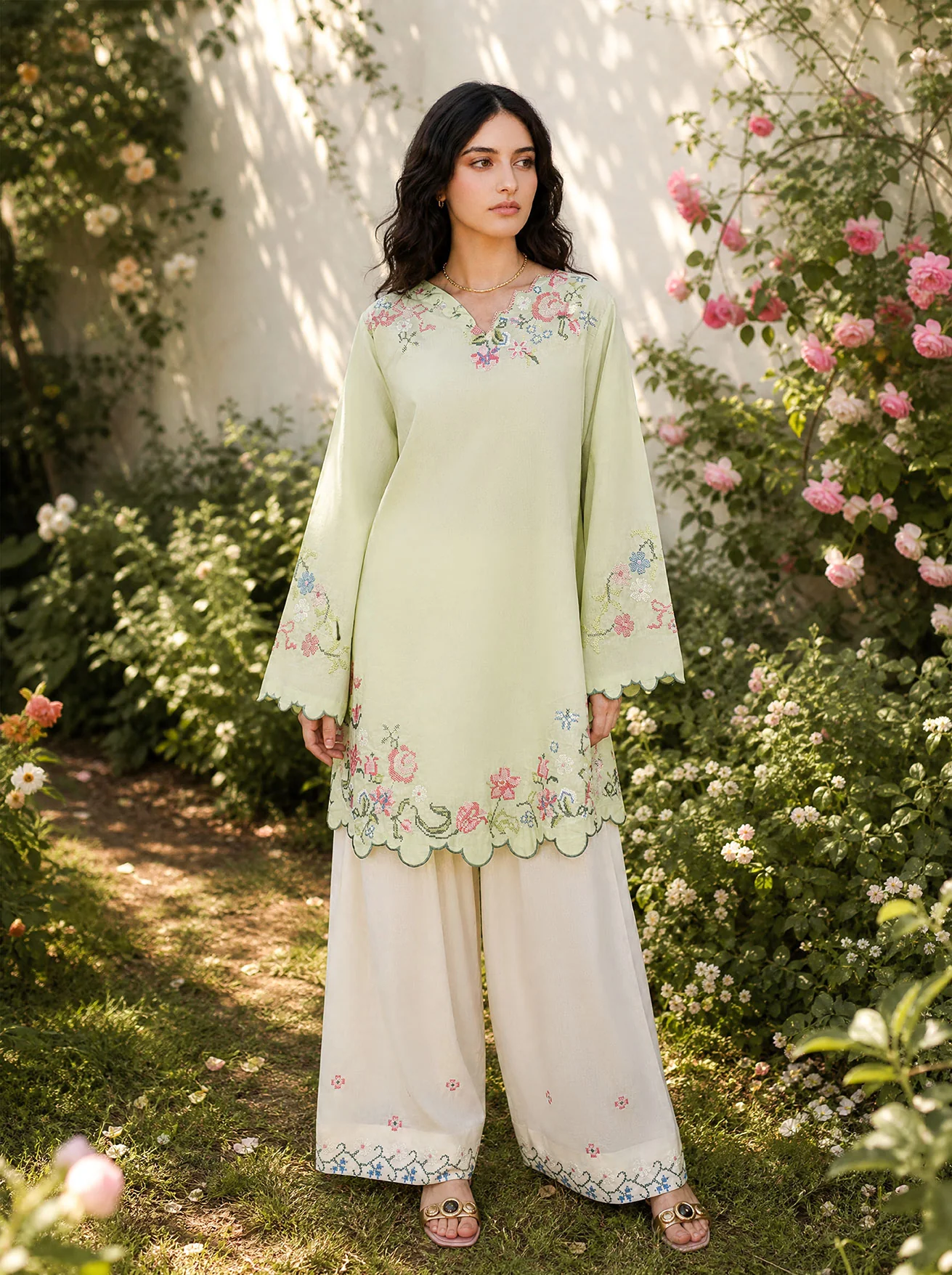 DHANAK SS26DC-2626 LIGHT GREEN 2PCS EMBROIDERED KURTA WITH TROUSER