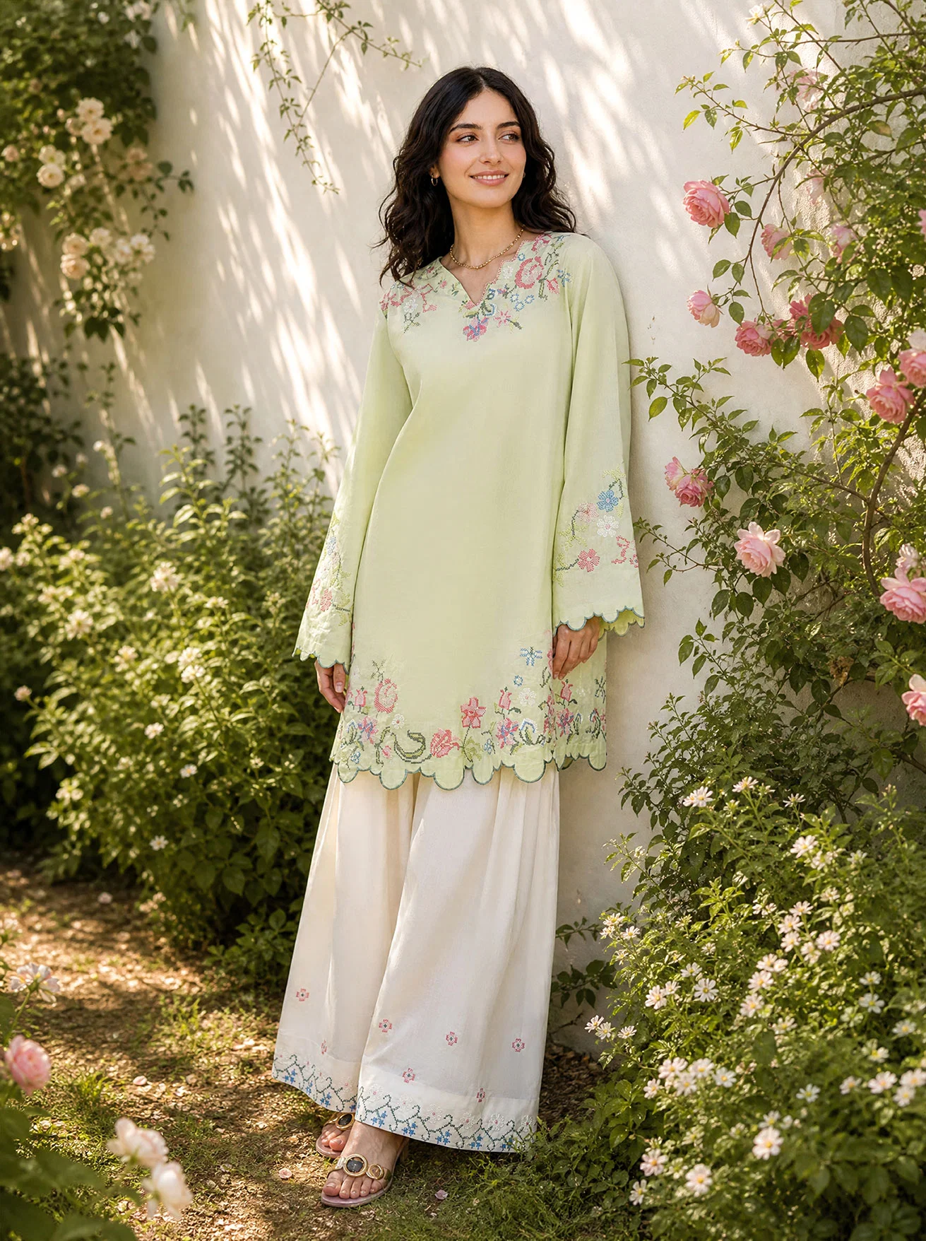 DHANAK SS26DC-2626 LIGHT GREEN 2PCS EMBROIDERED KURTA WITH TROUSER