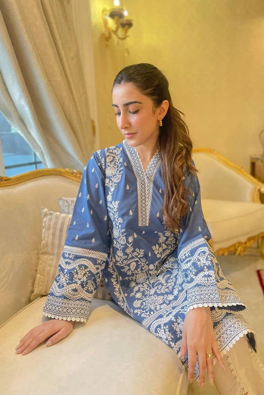 NAARJ COBALT BLUE EMBROIDERED KURTA
