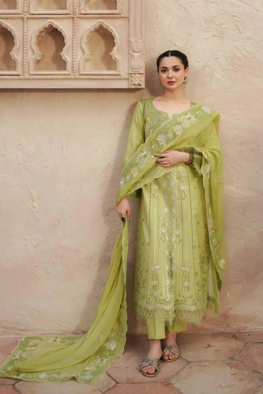 3 PIECE EMBROIDERED FLORENCE GREEN STITCHED LAWN SUIT