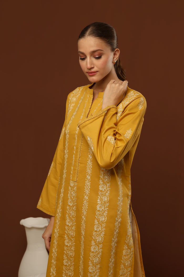MUSTARD EMBROIDERED LAWN SET (KURTA & SHALWAR)