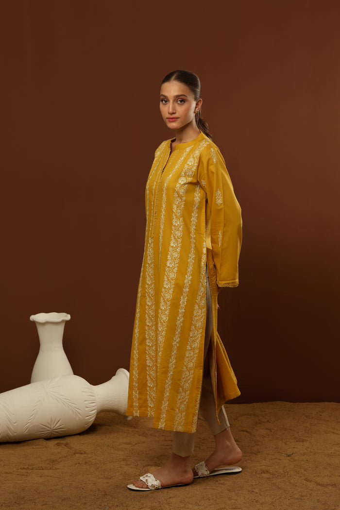 MUSTARD EMBROIDERED LAWN SET (KURTA & SHALWAR)