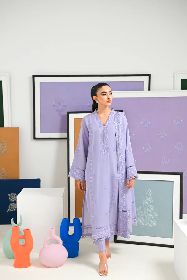 ZAIB LILAC LUXURY EMBROIDERED KARANDI SET NEL-23641