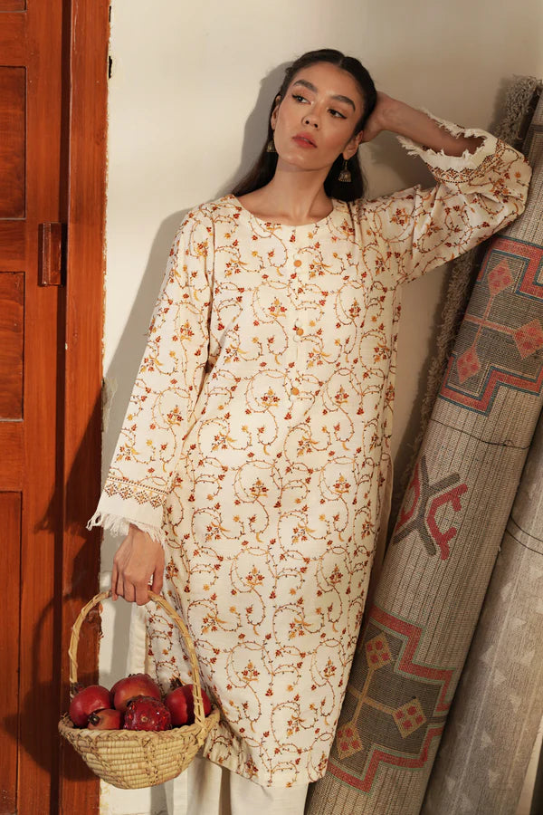 ZAIB IVORY KASHMIRI EMBROIDERED TWO PIECE SET (NPA2-23325)