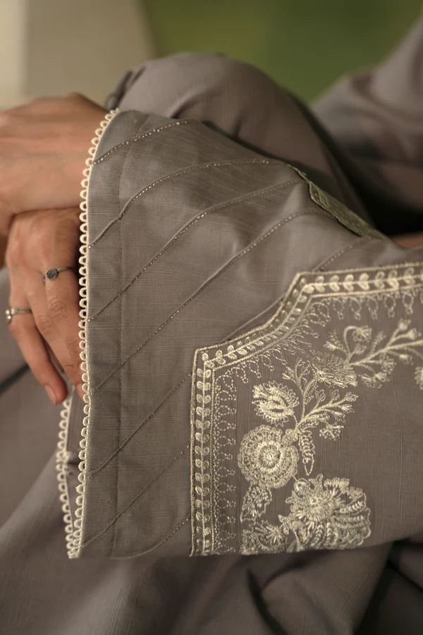 ZAIB NEUTRAL GREY EMBROIDERED TWO PIECE SET NPA2-23330