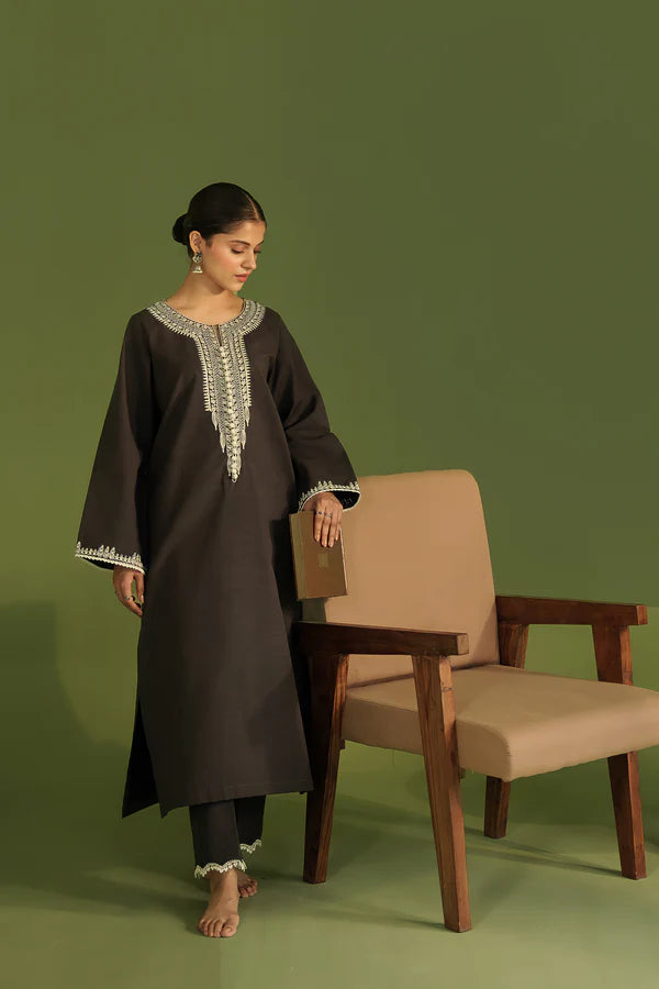ZAIB CHARCOAL DORI EMBROIDERED TWO PIECE SET NPA2-23332