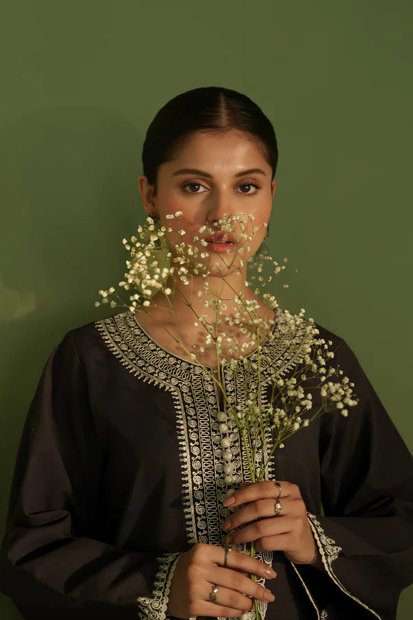 ZAIB CHARCOAL DORI EMBROIDERED TWO PIECE SET NPA2-23332