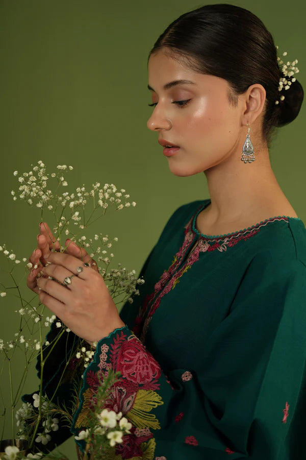 ZAIB ZINC GREEN AARI EMBROIDERY TWO PIECE SET NPA2-23328
