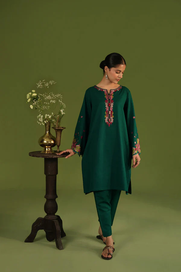 ZAIB ZINC GREEN AARI EMBROIDERY TWO PIECE SET NPA2-23328