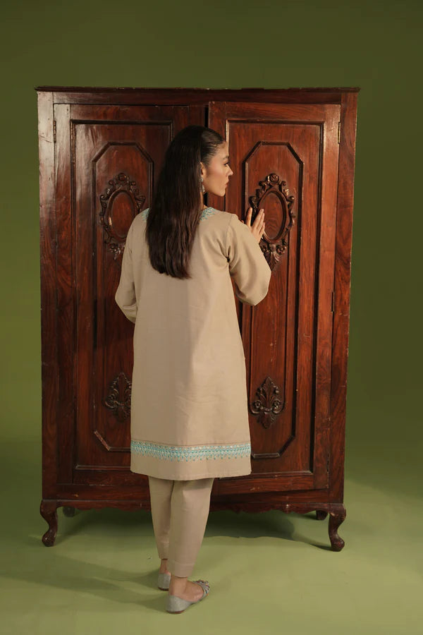 ZAIB FALL CAMEL BEIGE EMBROIDERED TWO PIECE SET NPA2-23333