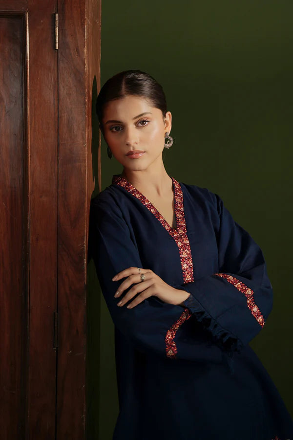 ZAIB NAVY BLUE PASHMINA INSPIRED EMBROIDERED TWO PIECE SET NPA2-23329