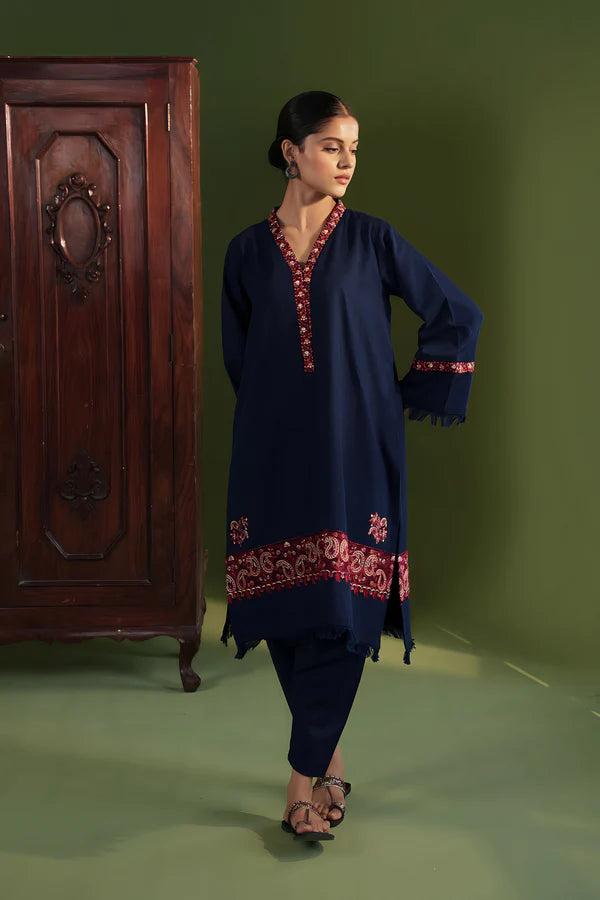 ZAIB NAVY BLUE PASHMINA INSPIRED EMBROIDERED TWO PIECE SET NPA2-23329