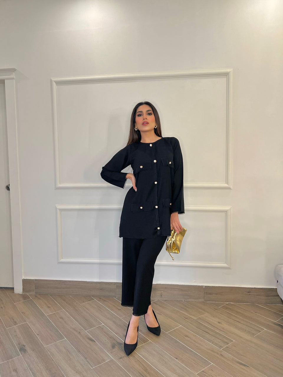 BLACK BUTTON CO-ORD SET
