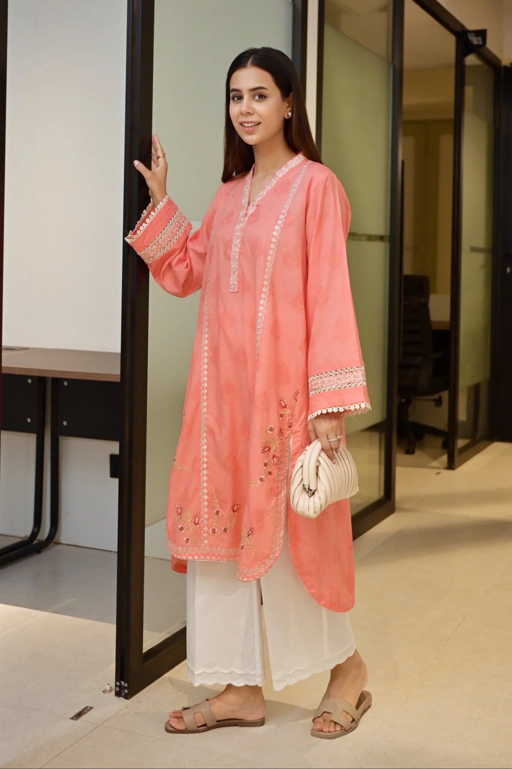 01 PIECE READY TO WEAR EMBROIDERED COTTON JACQUARD SHIRT