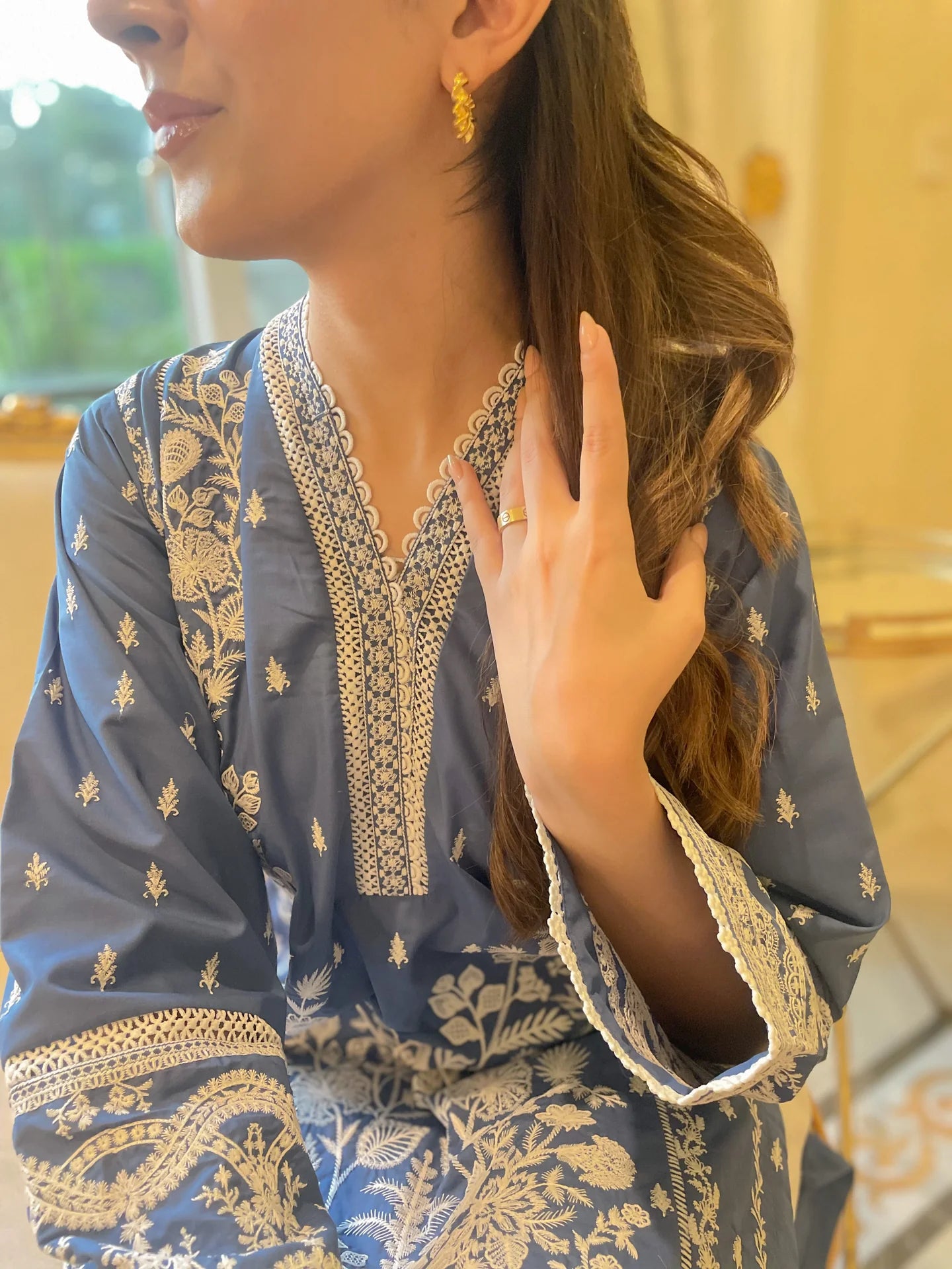 NAARJ COBALT BLUE EMBROIDERED KURTA