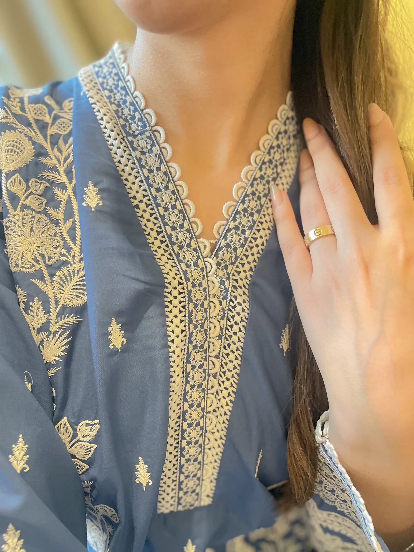 NAARJ COBALT BLUE EMBROIDERED KURTA