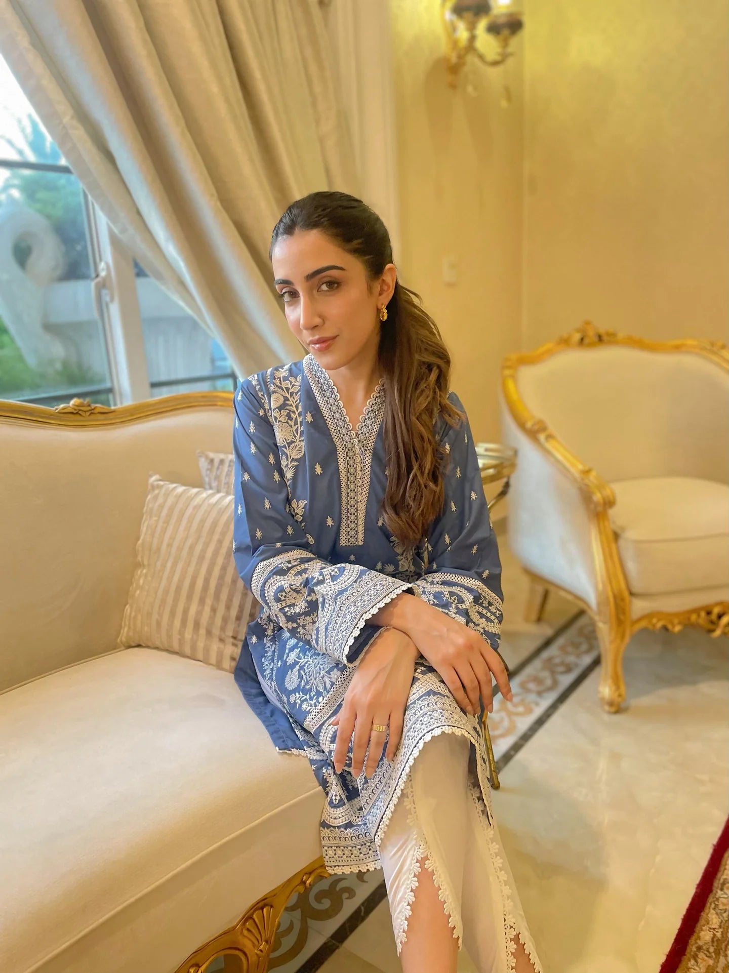 NAARJ COBALT BLUE EMBROIDERED KURTA