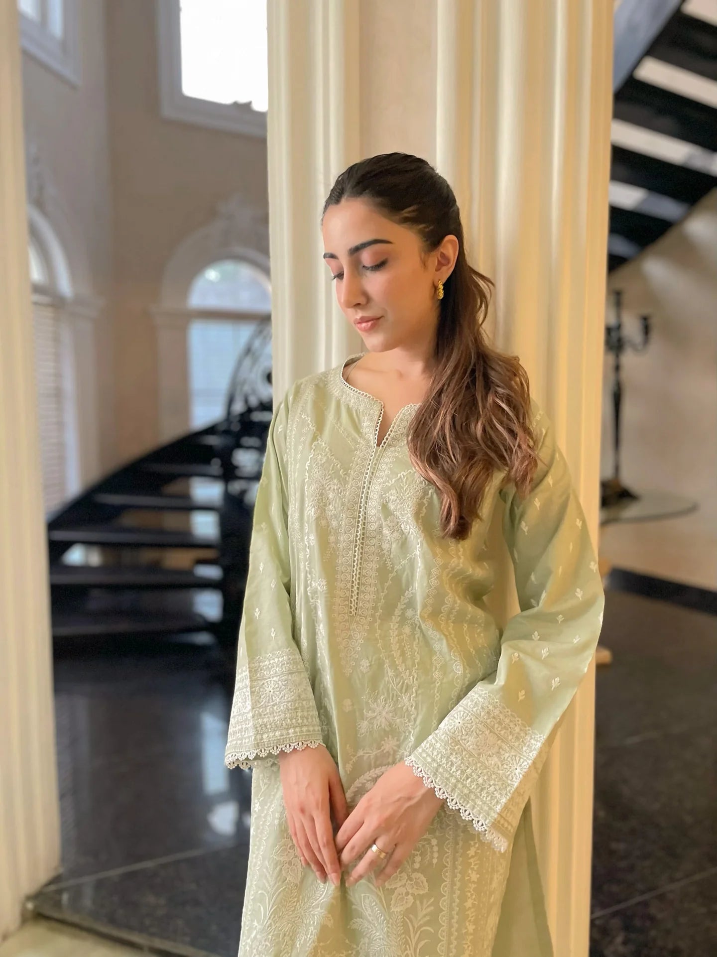 NAARJ SAGE GREEN EMBROIDERED KURTA