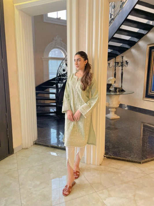 NAARJ SAGE GREEN EMBROIDERED KURTA