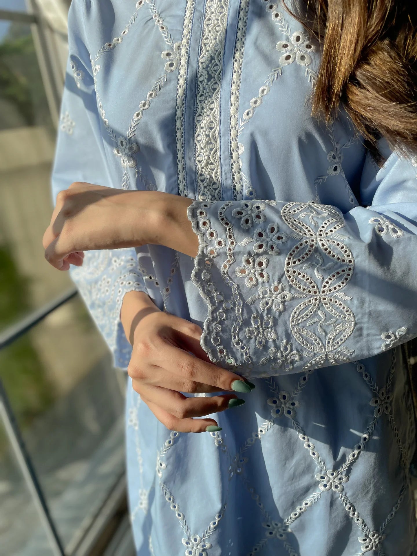 ICE BLUE SCHIFFLI CO-ORD SET