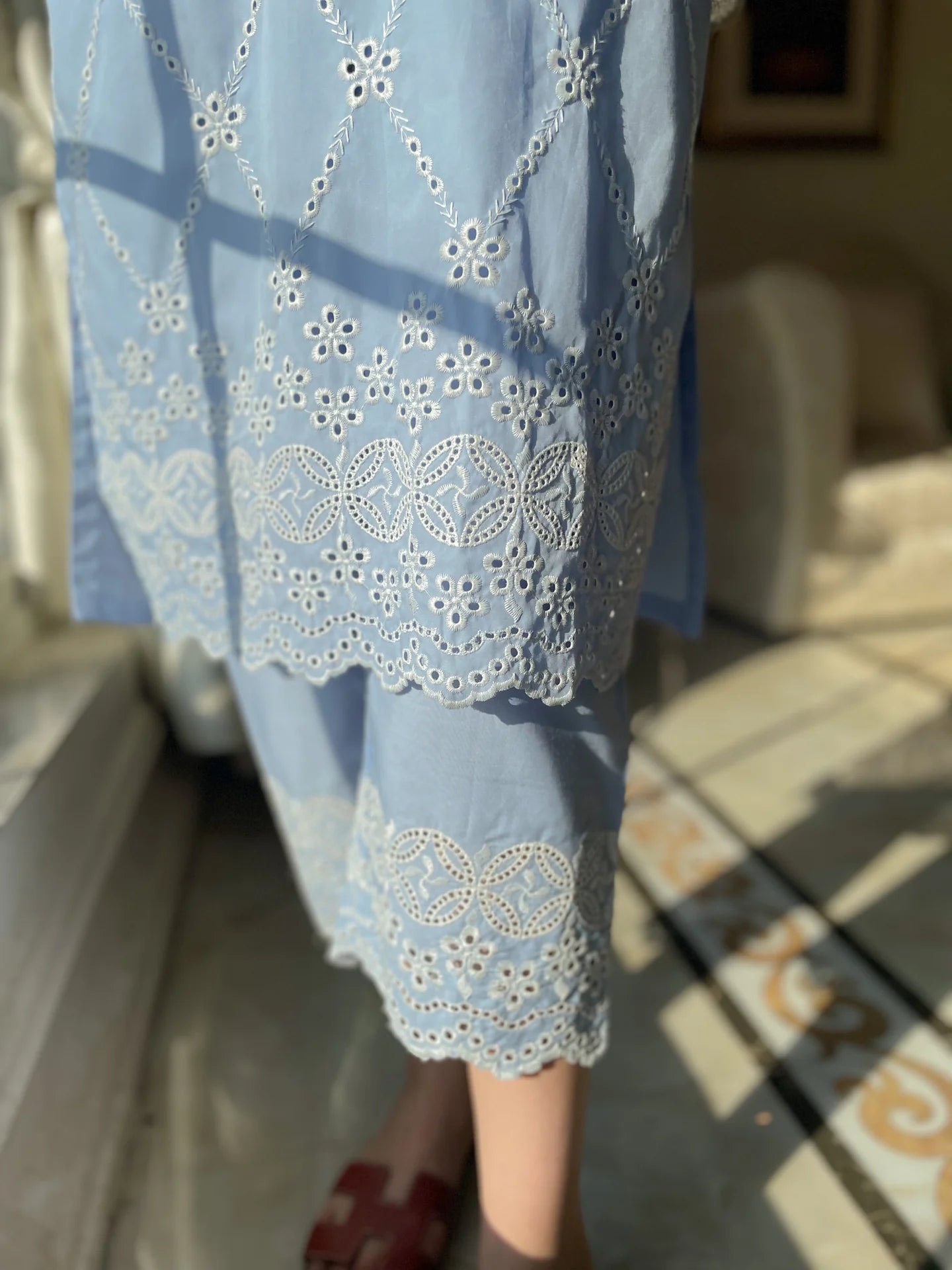 ICE BLUE SCHIFFLI CO-ORD SET