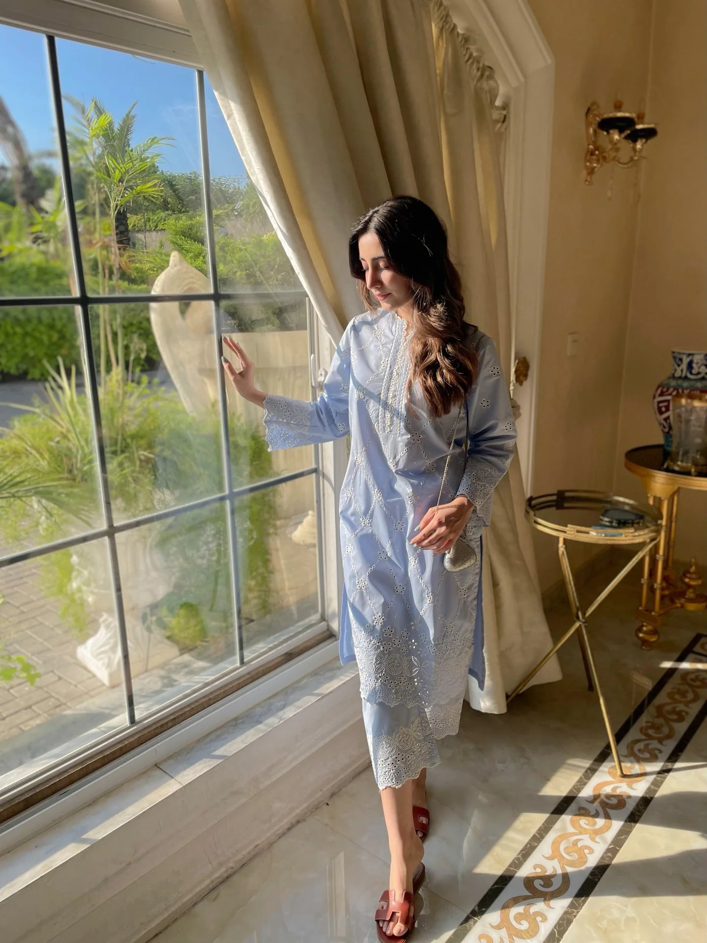ICE BLUE SCHIFFLI CO-ORD SET