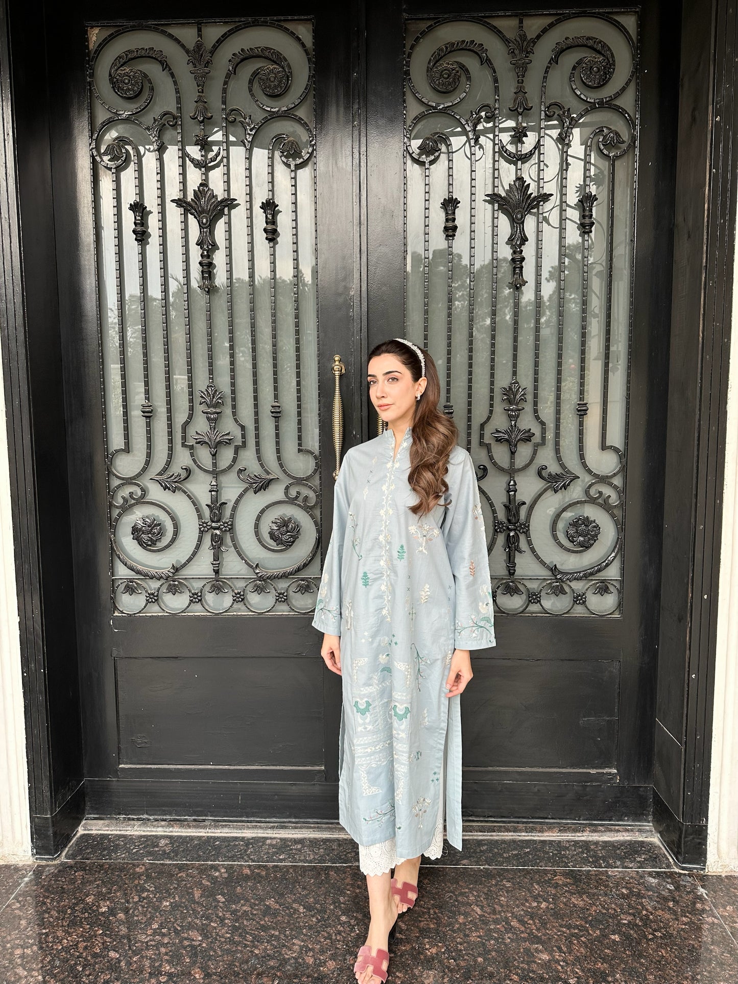 CARNATION LIGHT SKY BLUE EMBROIDERED KURTA