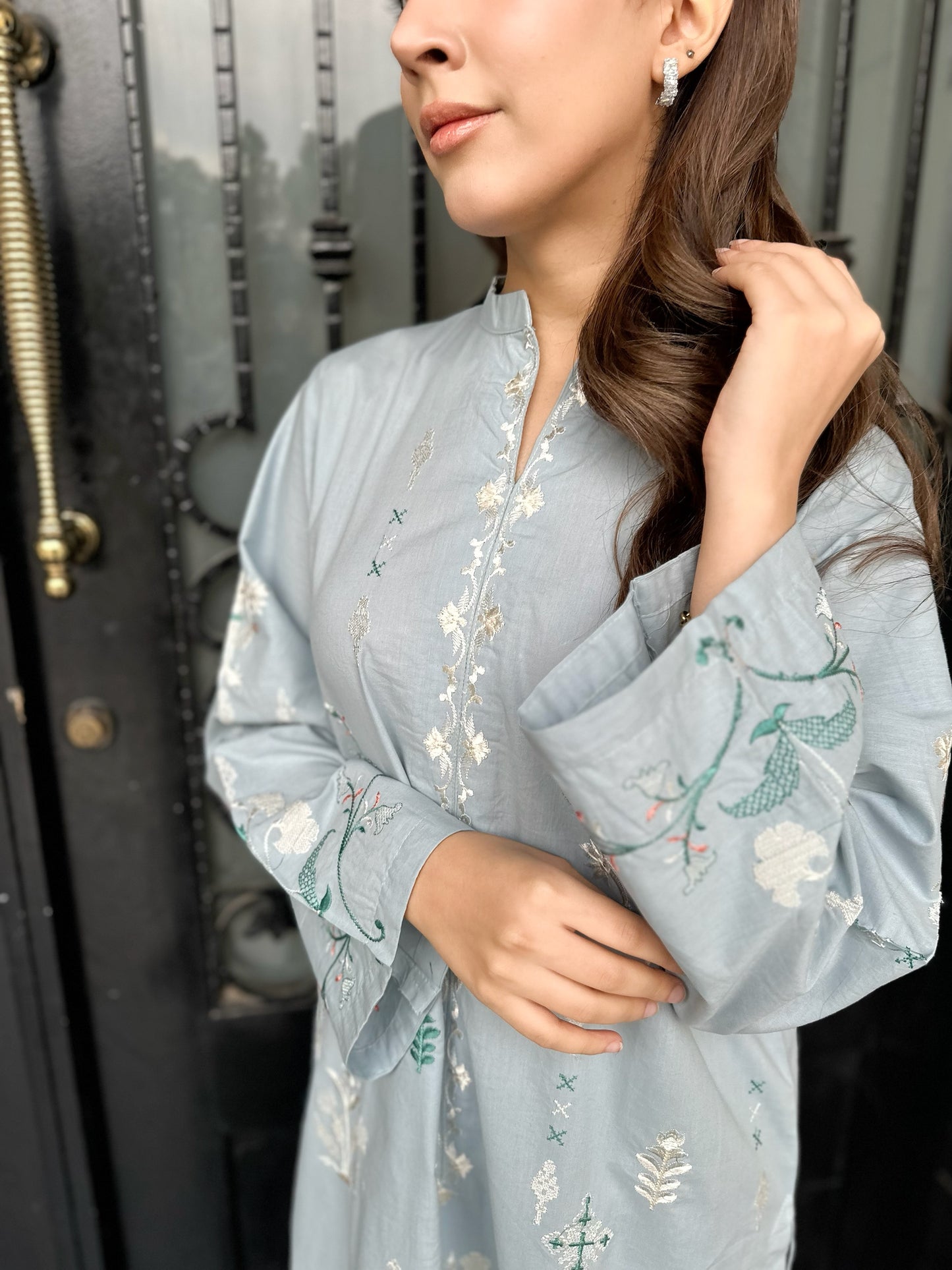 CARNATION LIGHT SKY BLUE EMBROIDERED KURTA