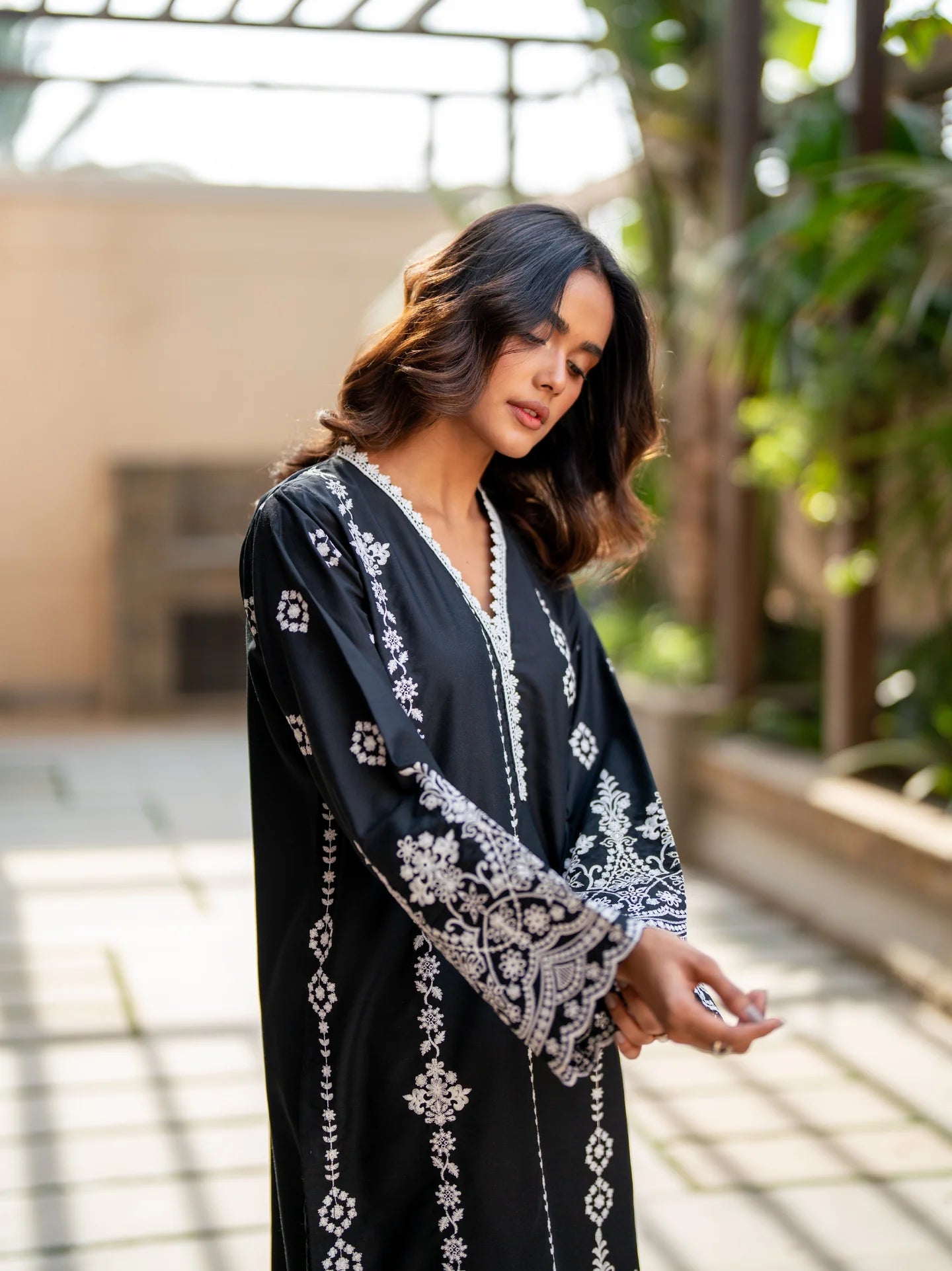 BLACK SCHIFFLI EMBROIDERED KURTA