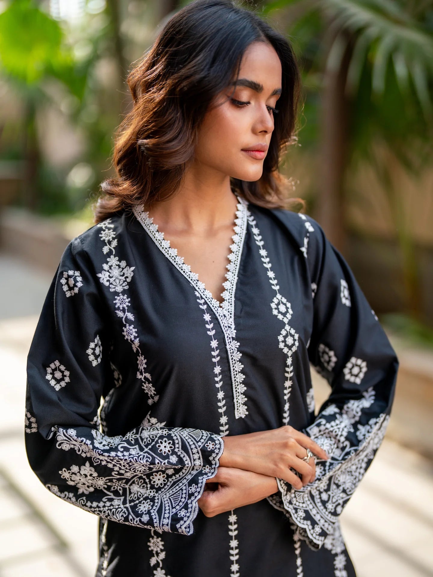 BLACK SCHIFFLI EMBROIDERED KURTA
