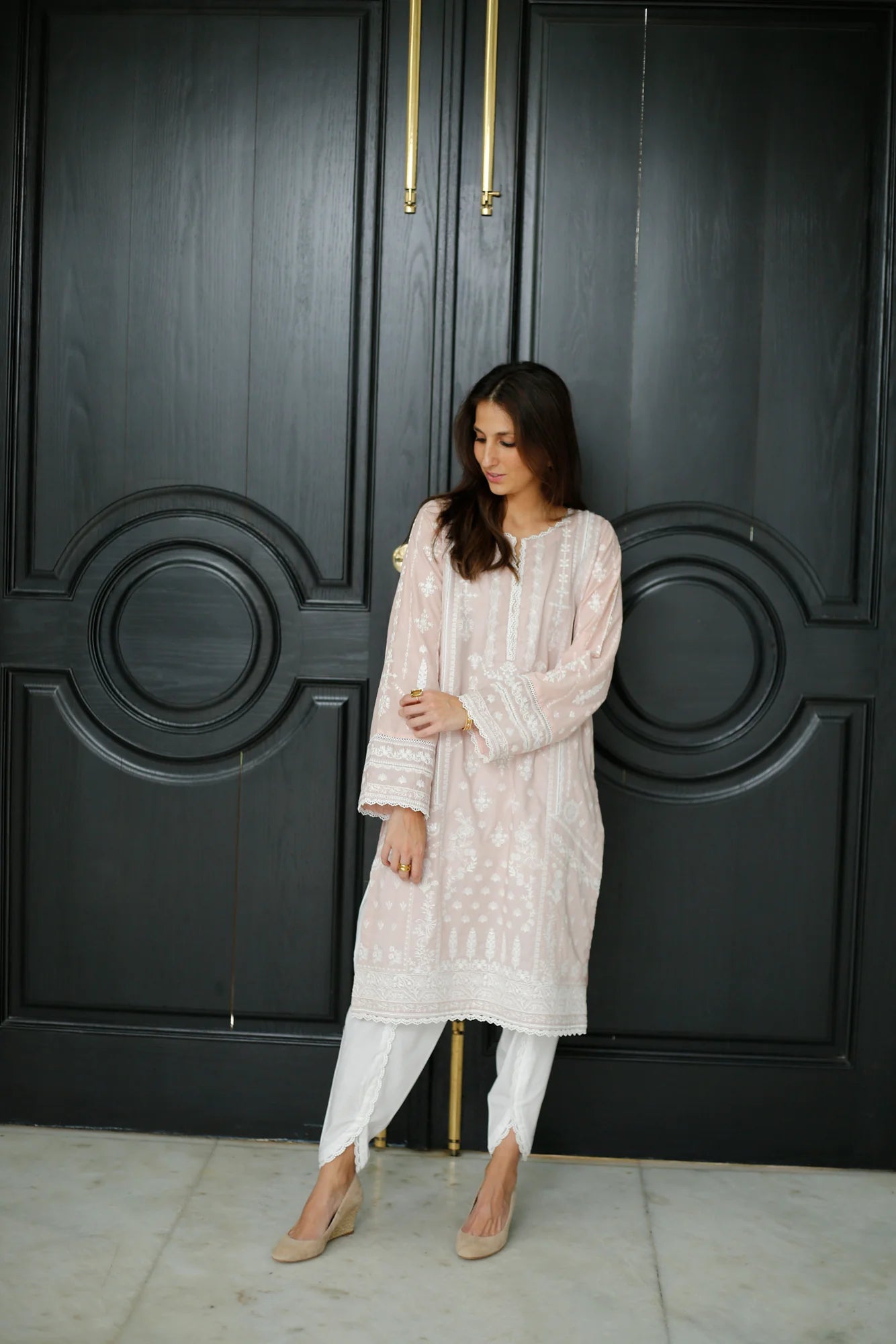 NAARJ PASTEL PINK EMBROIDERED KURTA