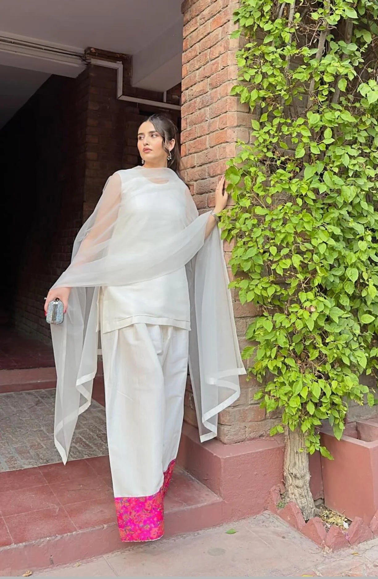 WHITE FARSHI SHALWAR SET (3 PC)