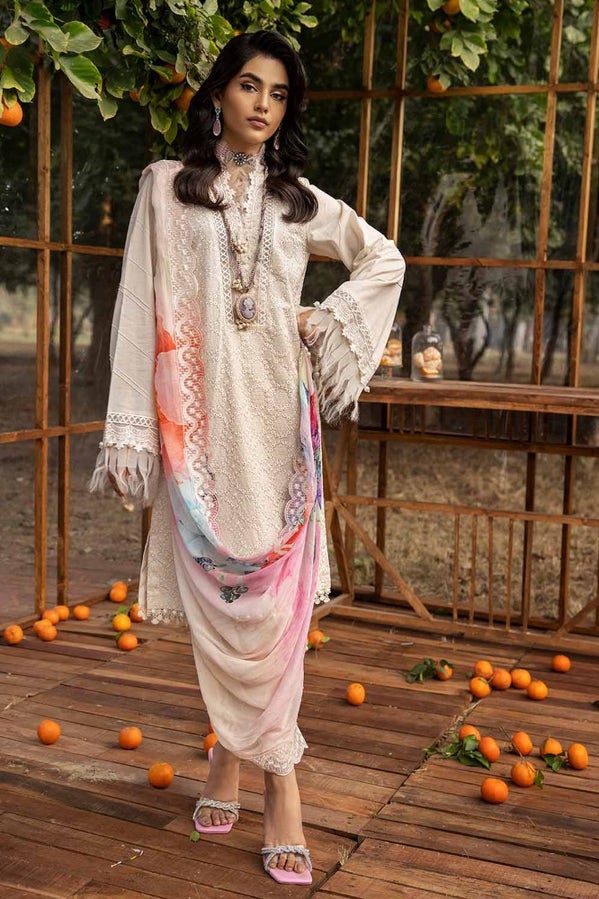 3PC EMBROIDERED LAWN UNSTITCHED SUIT WITH EMBROIDERED PRINTED CHIFFON DUPATTA BCT-42001