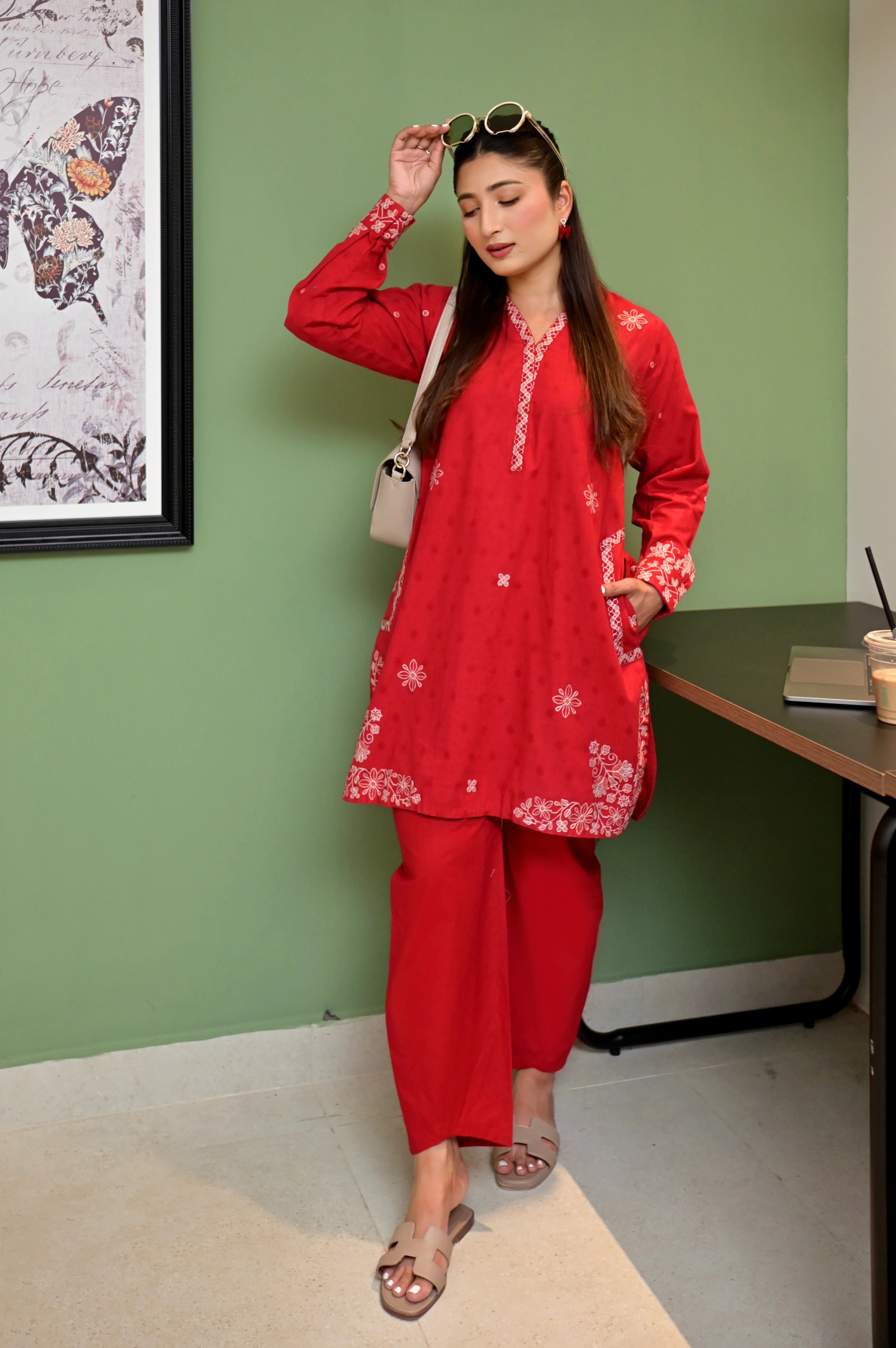 01 PIECE READY TO WEAR EMBROIDERED COTTON JACQUARD SHIRT