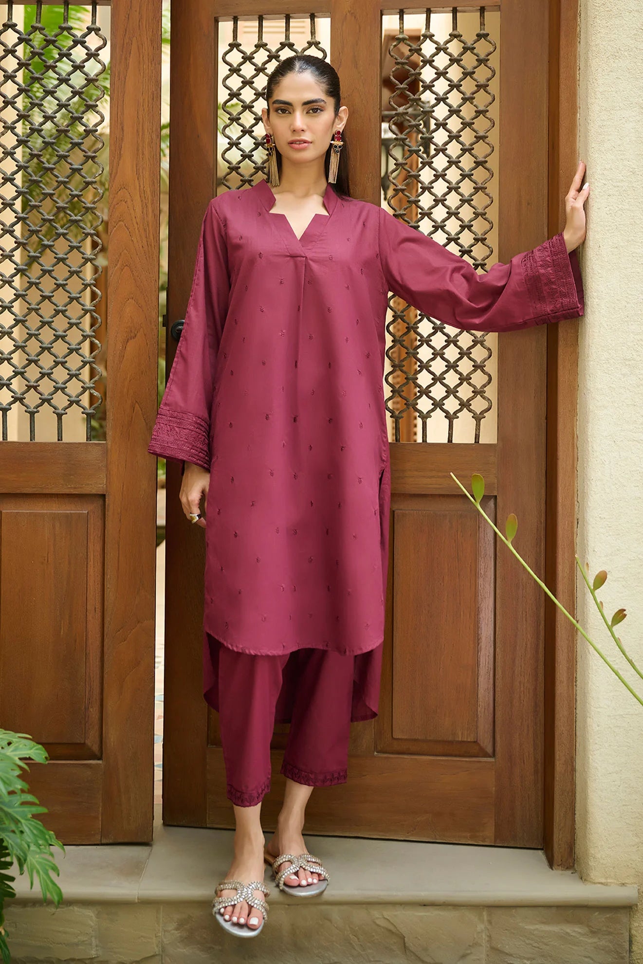 DHANAK SOLIDS | DC-2170 MAROON 2PCS EMBROIDERED KURTA WITH TROUSER