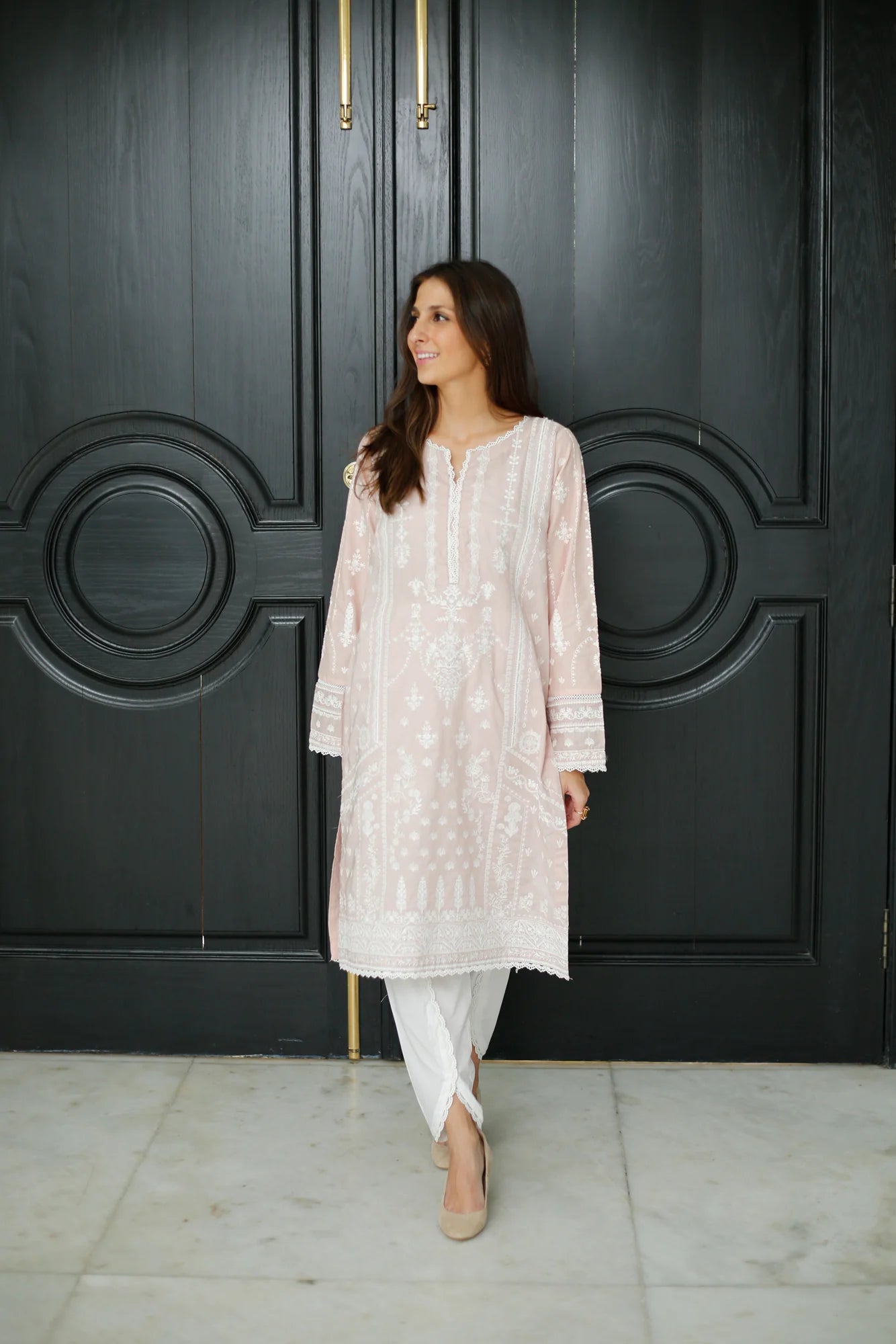 NAARJ PASTEL PINK EMBROIDERED KURTA