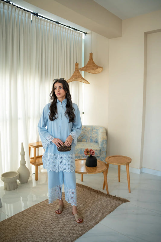 JASMINE - ICE BLUE SCHIFFLI CO-ORD SET