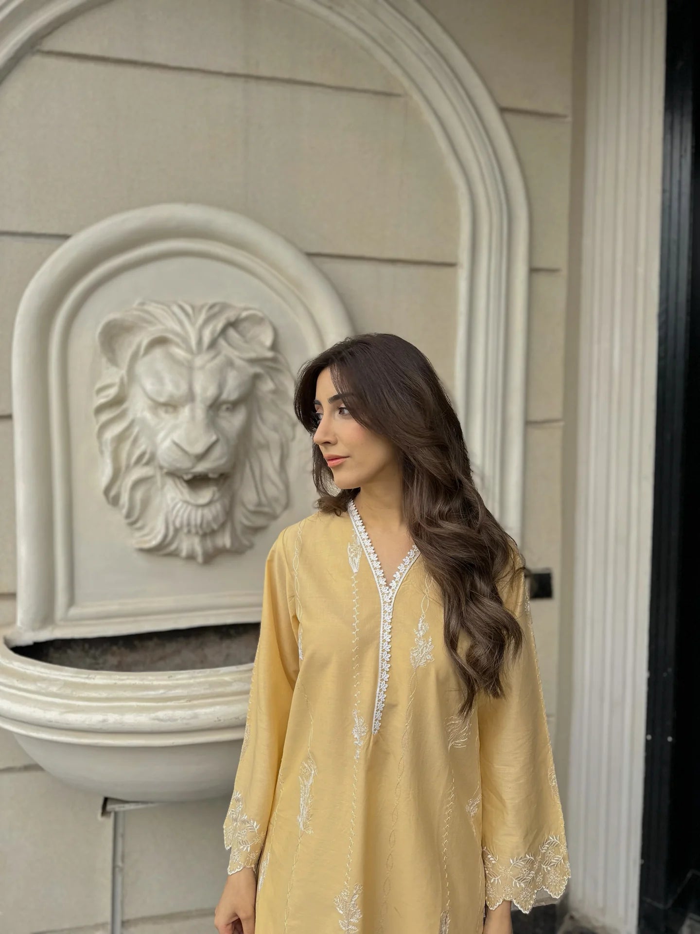 EDELWEISS - CREAMY BEIGE EMBROIDERED KURTA