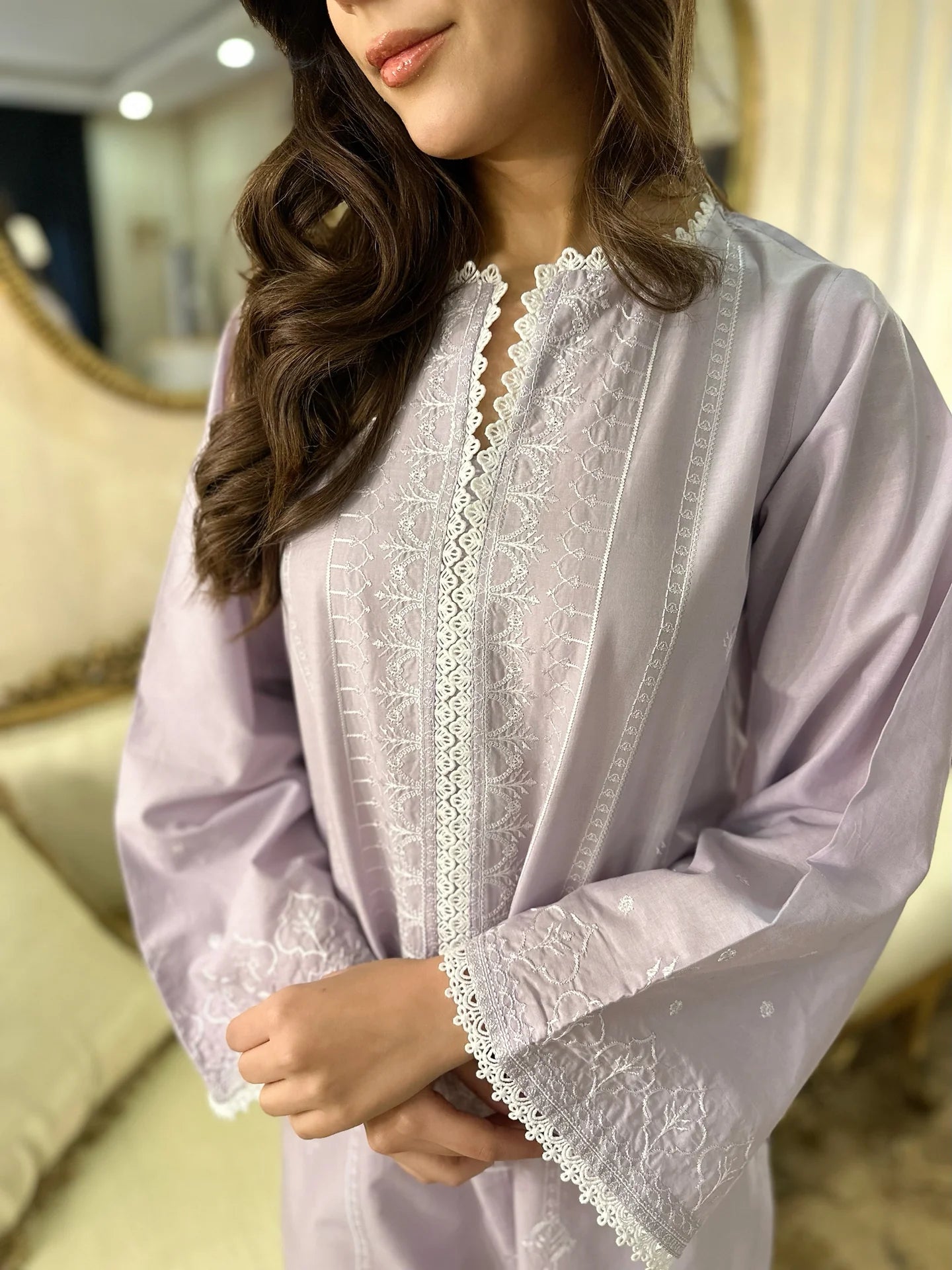 GARDENIA - PALE LILAC EMBROIDERED KURTA